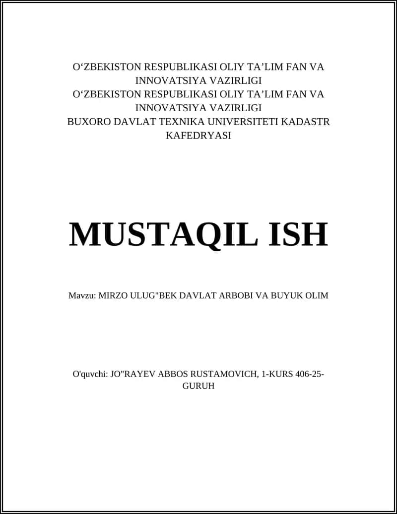 MIRZO ULUG'BEK DAVLAT ARBOBI VA BUYUK OLIM