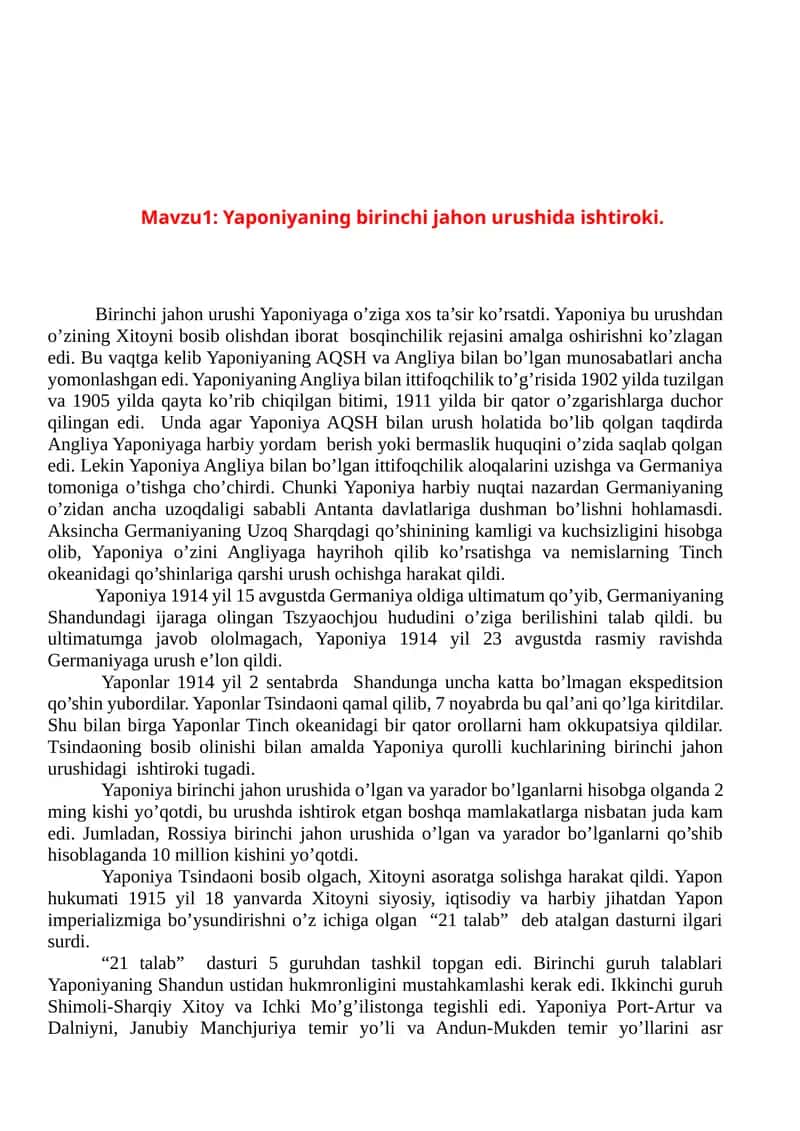 tarix fanidan mustaqil ish