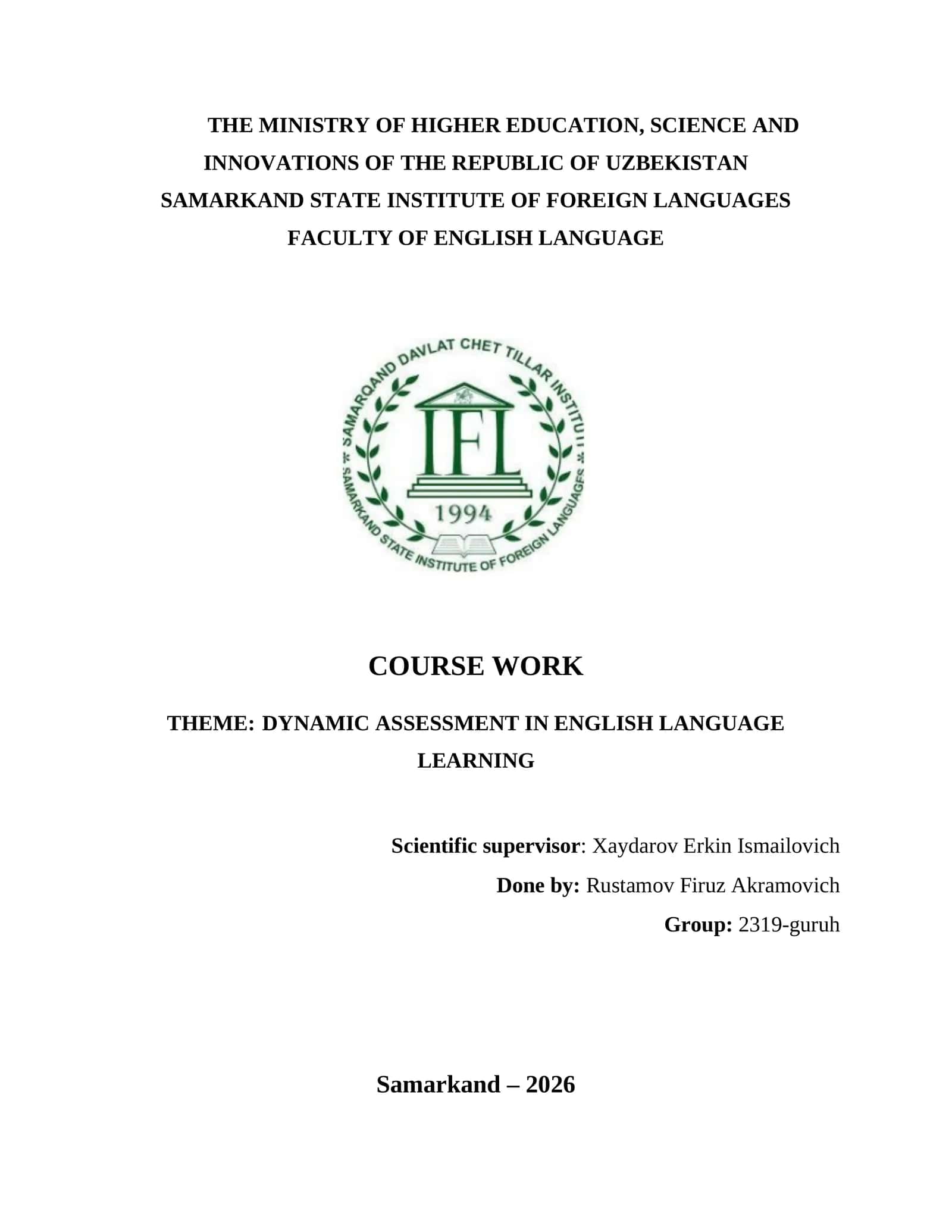 DYNAMIC ASSESSMENT IN ENGLISH LANGUAGE LEARNING