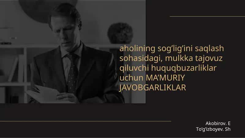 Aholi sog’lig’ini saqlash sohasidagi huquqbuzarliklar uchun ma’muriy javobgarlik