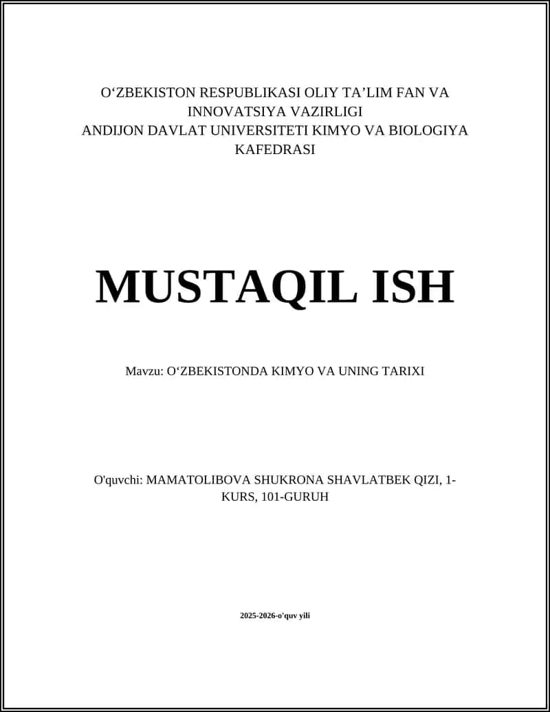 O'zbekistonda Kimyo va uning Tarixi
