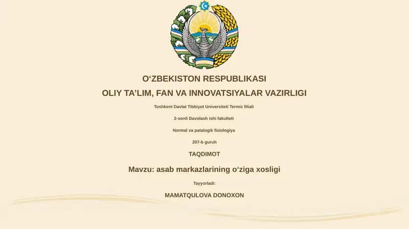 Nerv markazlarining o'ziga xosligi