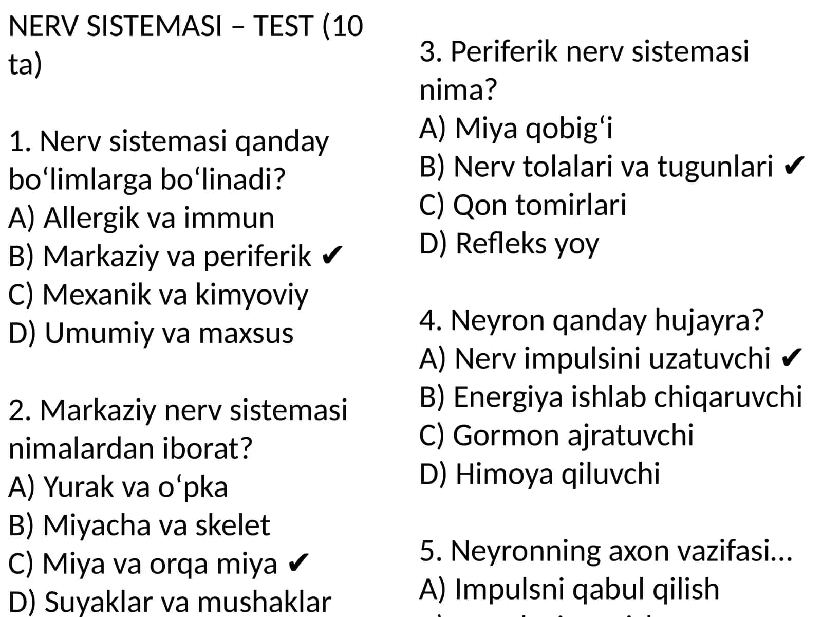 NERV SISTEMASI – TEST (10 ta)