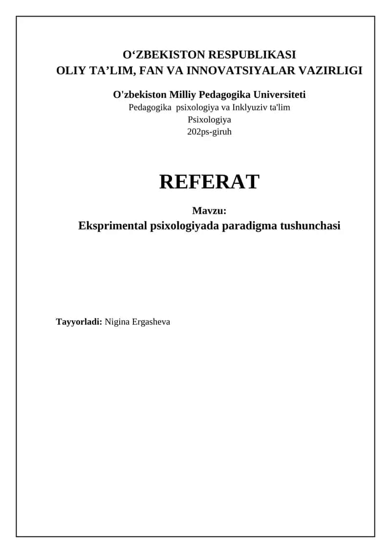 Eksperimental psixologiyada paradigma tushunchasi