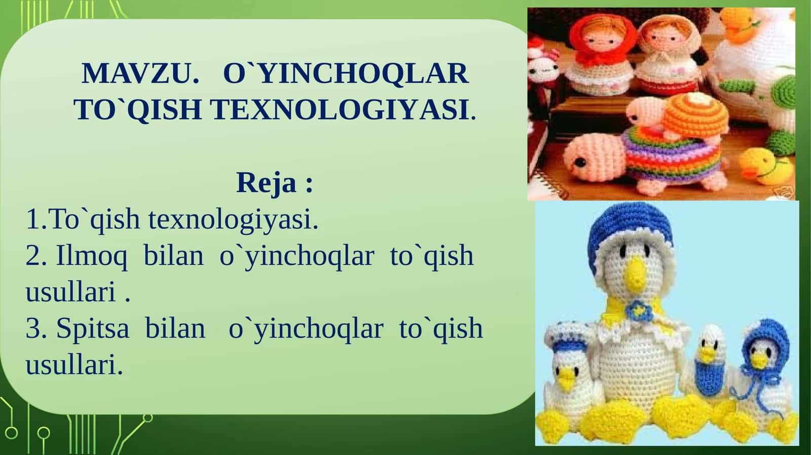 O`YINCHOQLAR TO`QISH TEXNOLOGIYASI