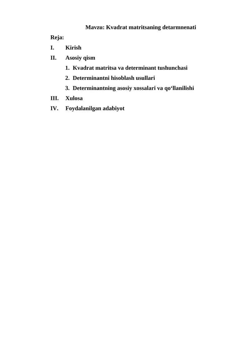 Kvadrat matritsaning detarmnenati