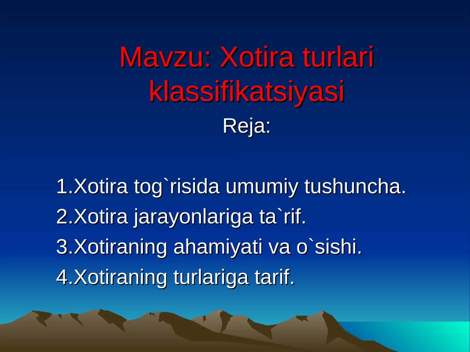 Xotira turlari klassifikatsiyasi
