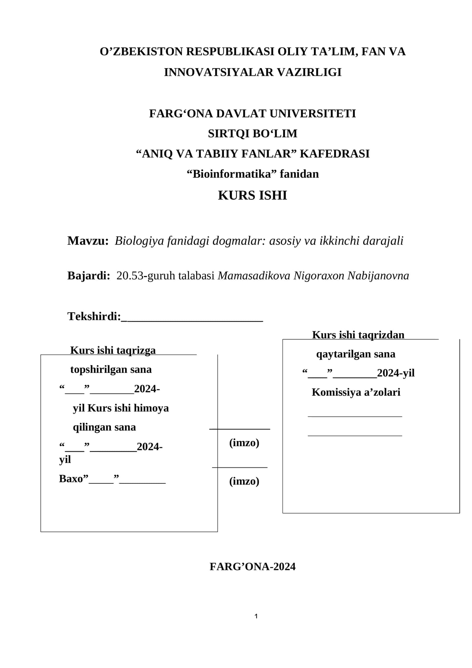 Biologik Dogma Kurs Ishi