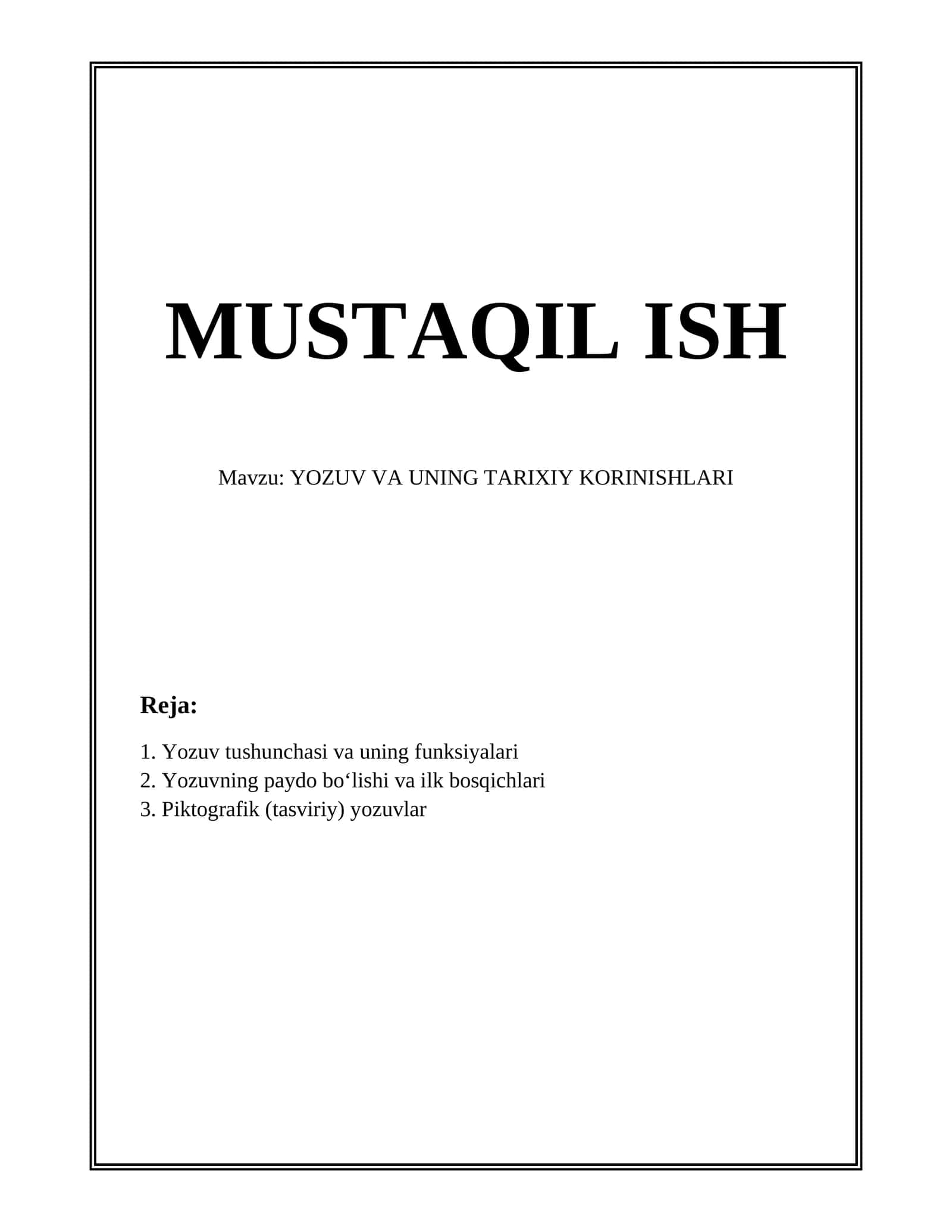 YOZUV VA UNING TARIXIY KORINISHLARI