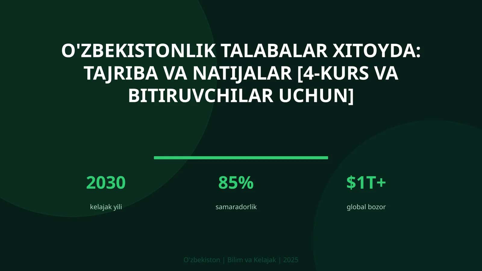 O'zbekistonlik talabalar Xitoyda: tajriba va natijalar [4-kurs va bitiruvchilar uchun]