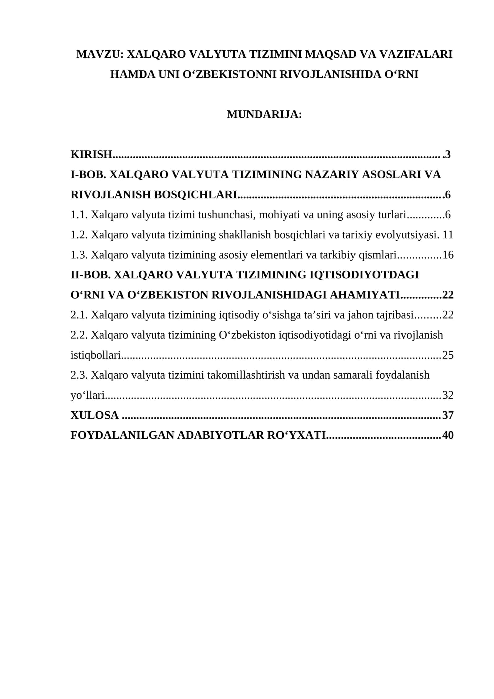 XALQARO VALYUTA TIZIMI MAQSAD VA VAZIFALARI HAMDA UNI O‘ZBEKISTONNI RIVOJLANISHIDA O‘RNI