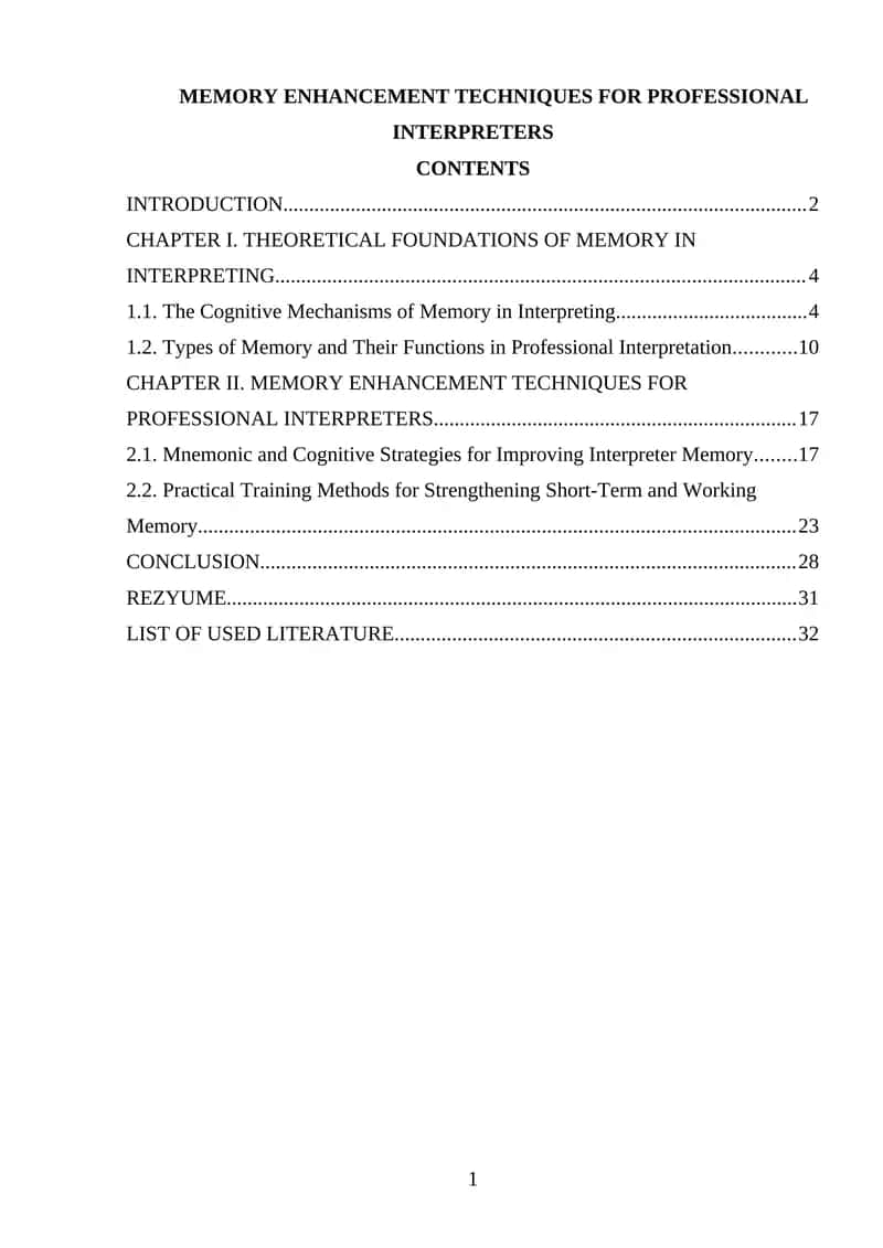 Memory Enhancement Techniques for Professional Interpreters