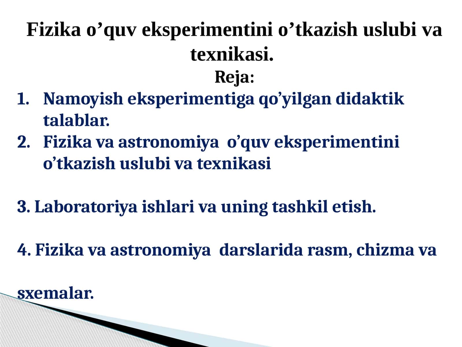 Fizikavaastronomiyao’quveksperimentinio’tkazishuslubivatexnikasi