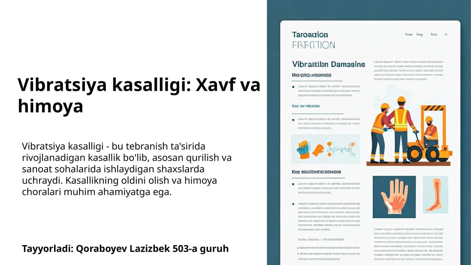 Vibratsiya kasalligi: Xavf va himoya