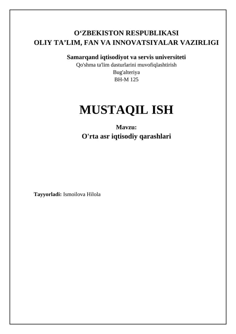 O'rta asr iqtisodiy qarashlari