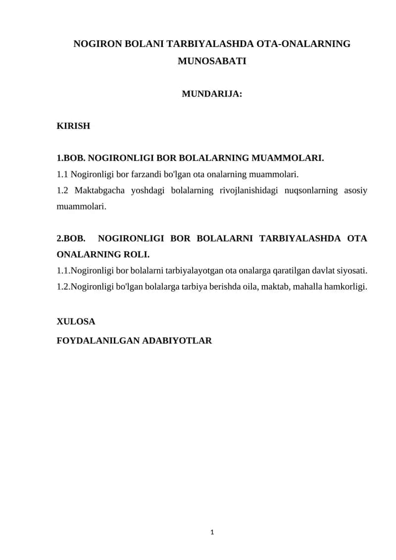 NOGIRON BOLANI TARBIYALASHDA OTA-ONALARNING MUNOSABATI