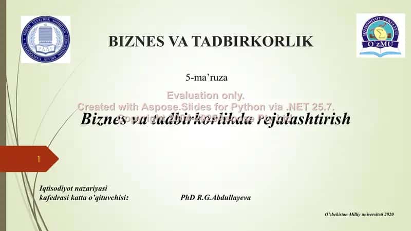 Biznes va tadbirkorlikda rejalashtirish