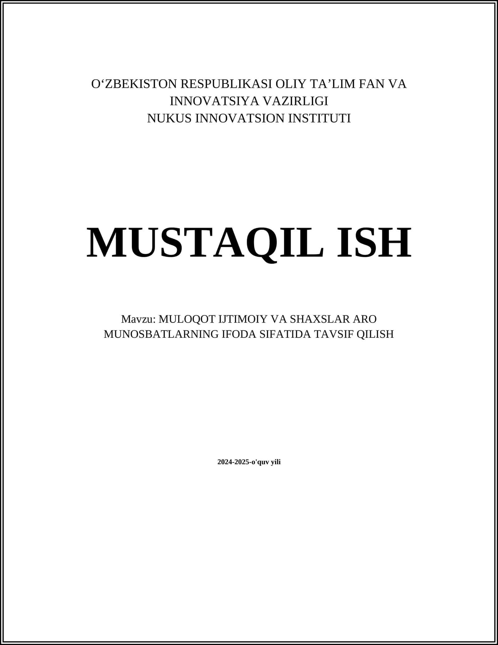 Muloqot Ijtimoiy va Shaxslar Aro Munosbatlarning Ifoda Sifatida Tavsif Qilish