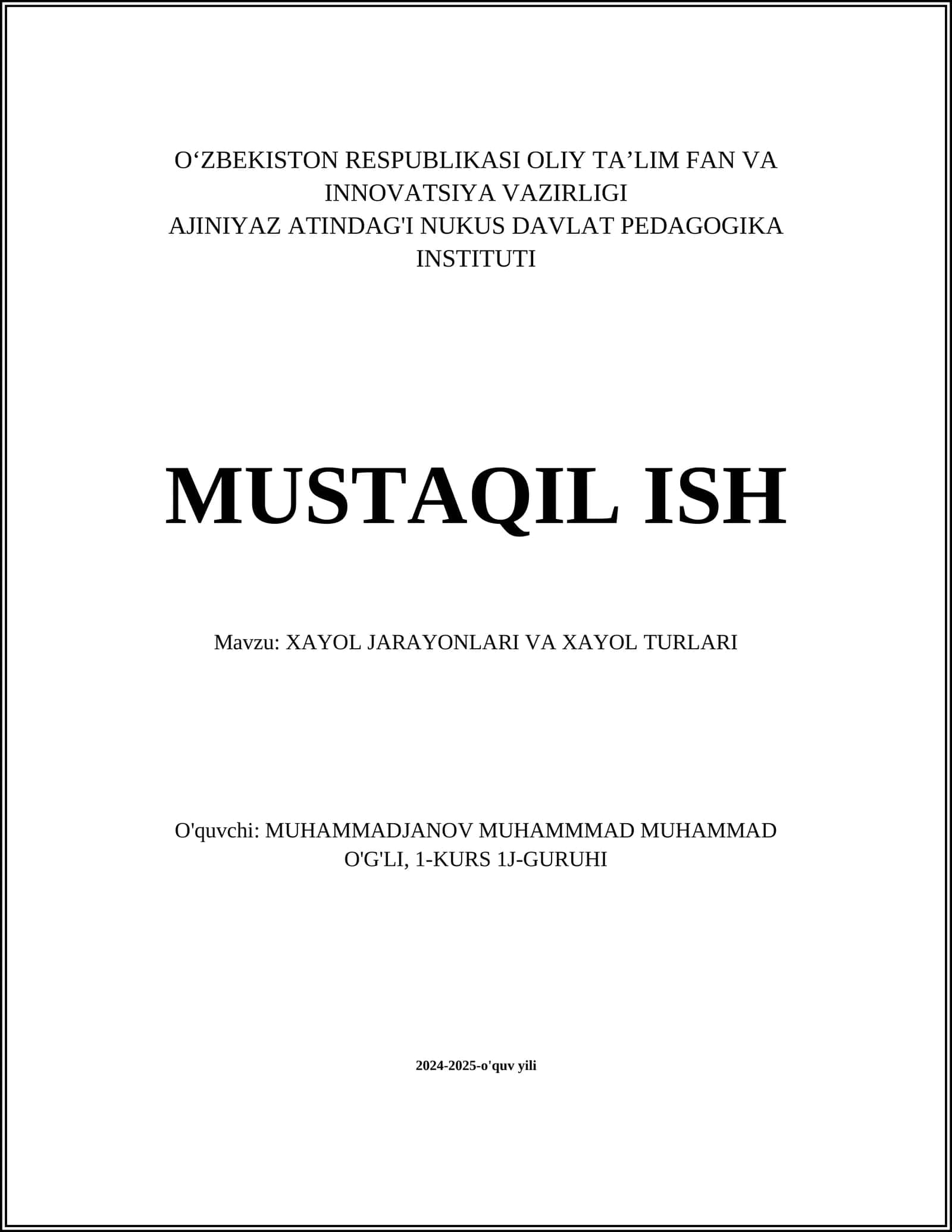 XAYOL JARAYONLARI VA XAYOL TURLARI
