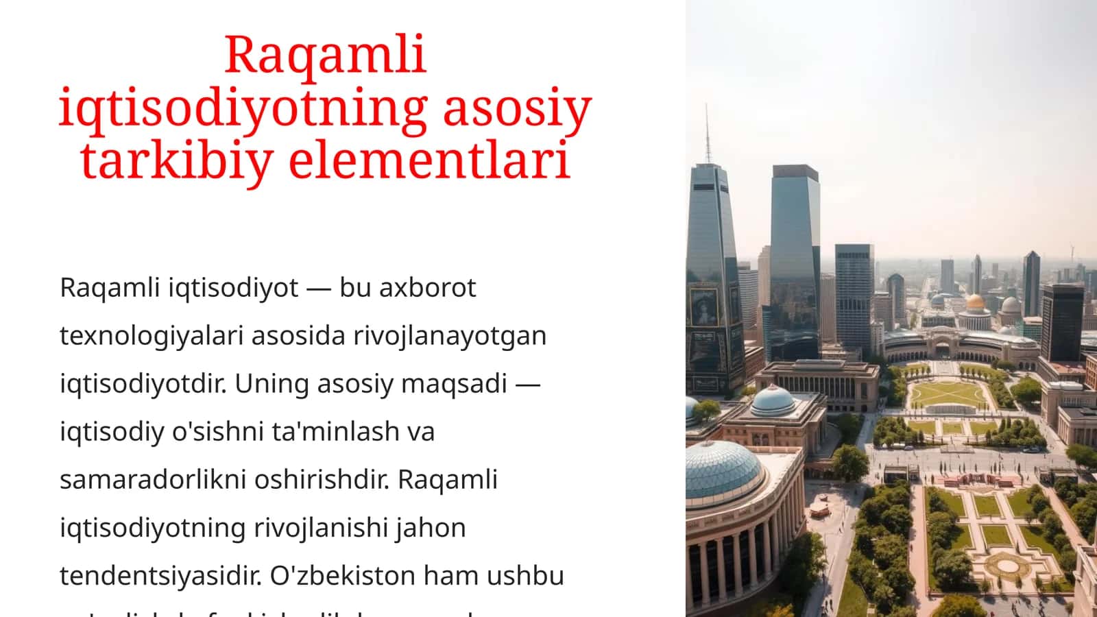 Raqamli iqtisodiyotning asosiy tarkibiy elementlari