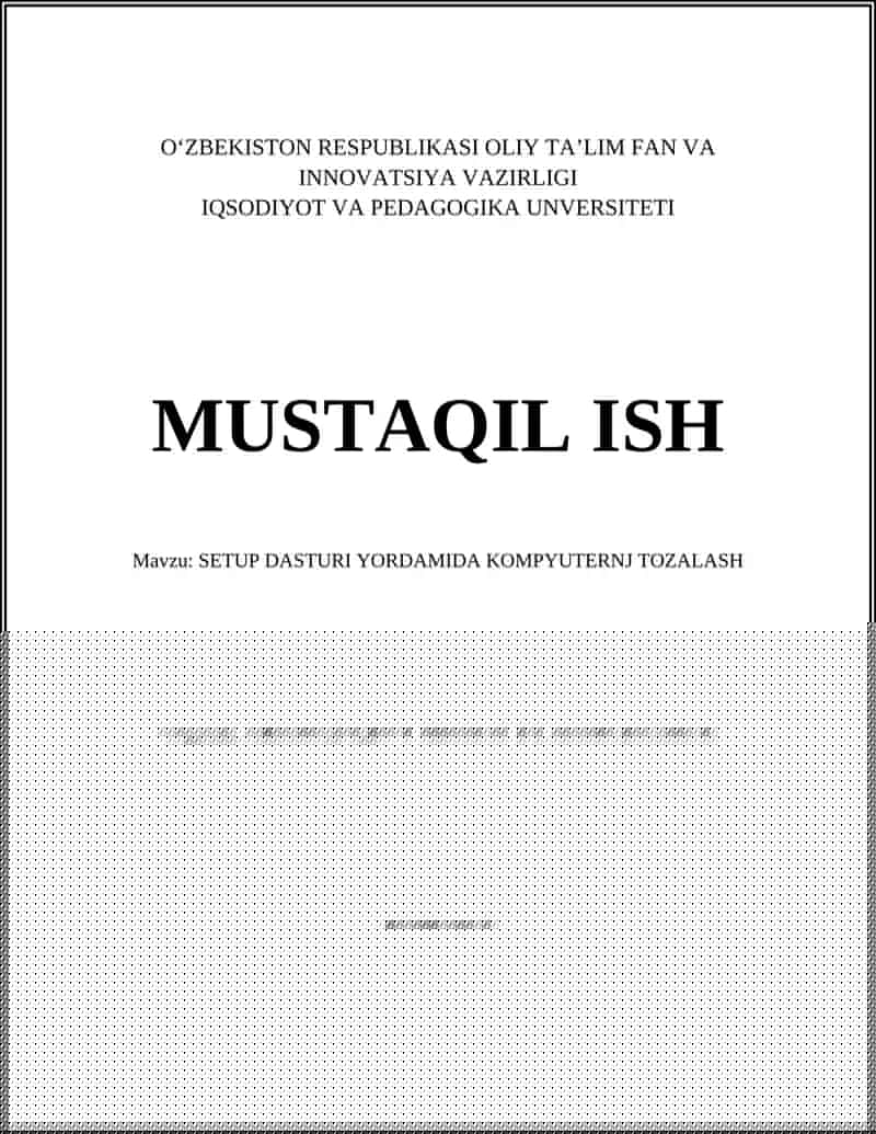 SETUP DASTURI YORDAMIDA KOMPYUTERNI TOZALASH