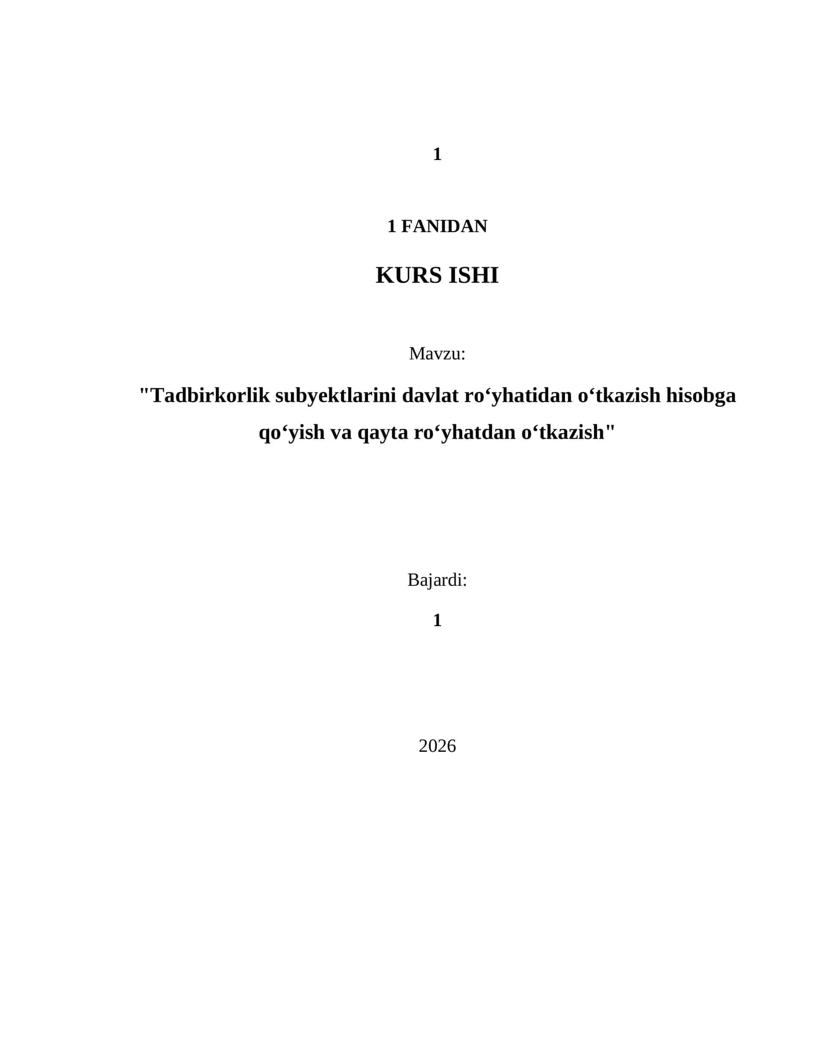 Tadbirkorlik subyektlarini davlat roʻyhatidan oʻtkazish hisobga qoʻyish va qayta roʻyhatdan oʻtkazish