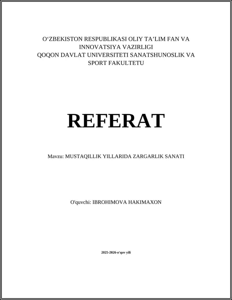 MUSTAQILLIK YILLARIDA ZARGARLIK SANATI