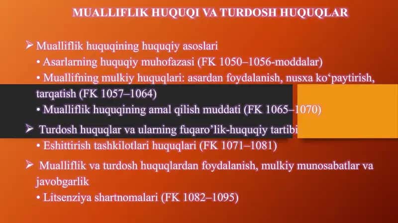 MUALLIFLIK HUQUQI VA TURDOSH HUQUQLAR