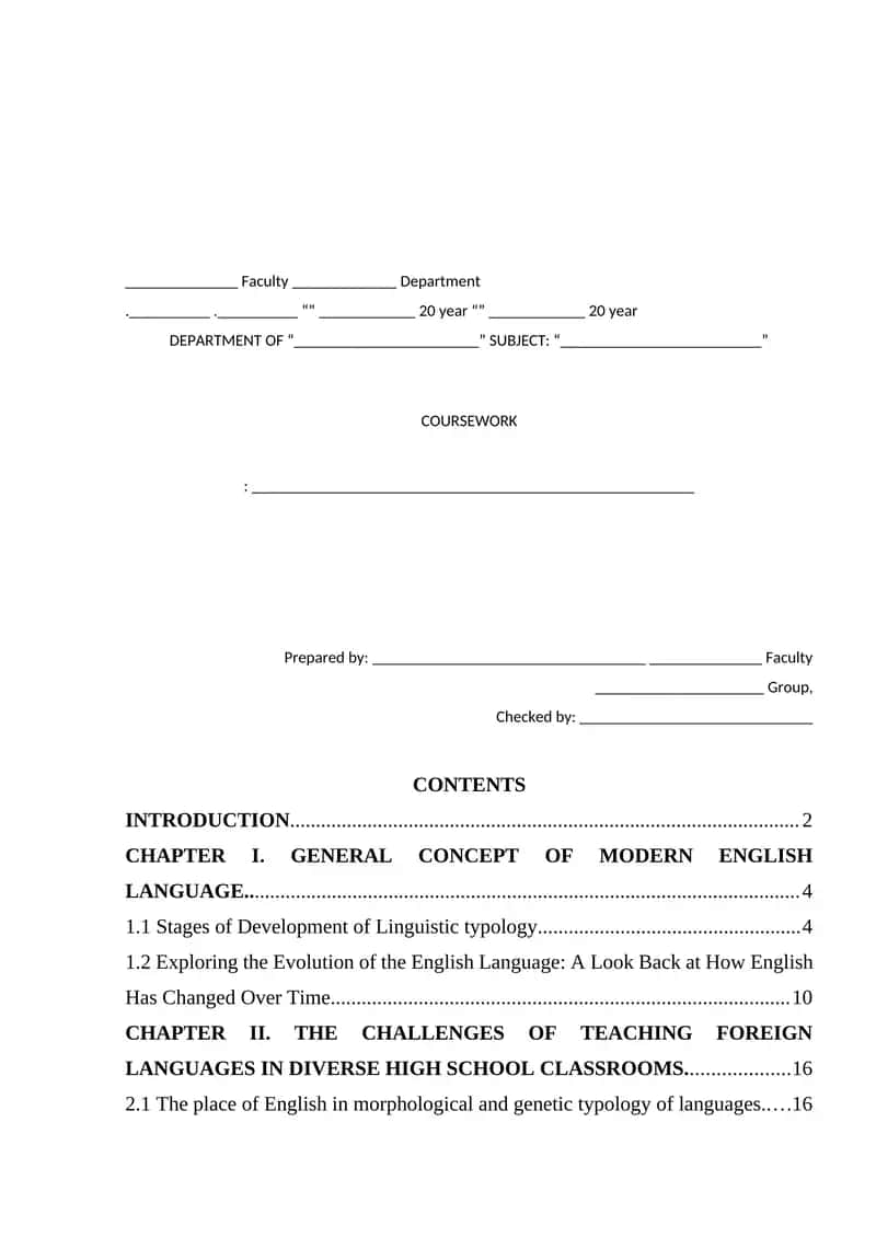 Faculty Department Coursework in Modern English Language