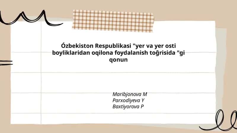 Ózbekiston Respublikasi "yer va yer osti boyliklaridan oqilona foydalanish toĝrisida "gi qonun