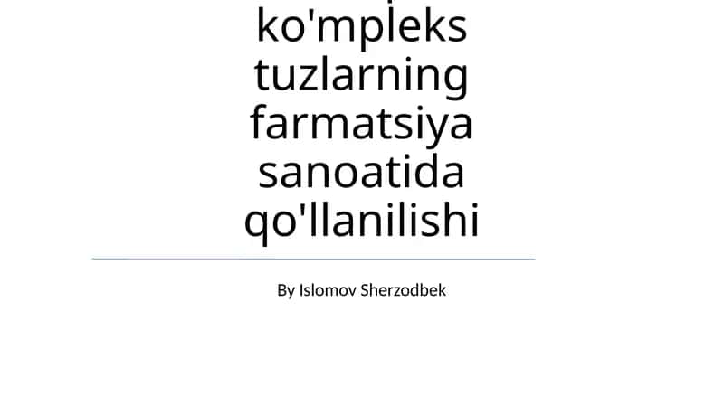 Tuzlar: Asosli, kislotali, qo'sh va ko'mpleks tuzlarning farmatsiya sanoatida qo'llanilishi