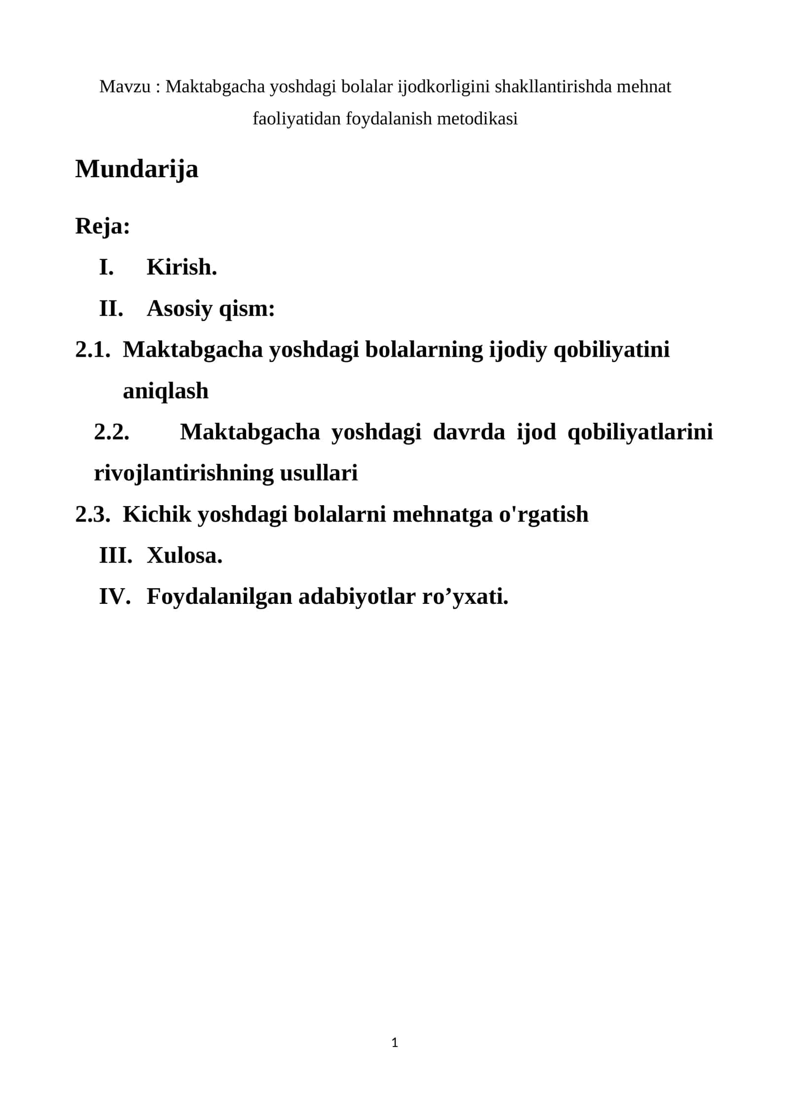 Maktabgacha yoshdagi bolalar ijodkorligini shakllantirishda mehnat faoliyatidan foydalanish metodikasi