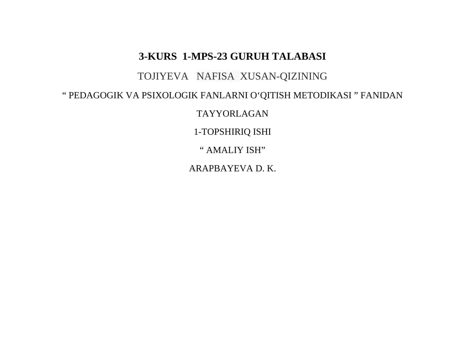 AMALIY ISH: O'quv motivatsiyasini tashxislash