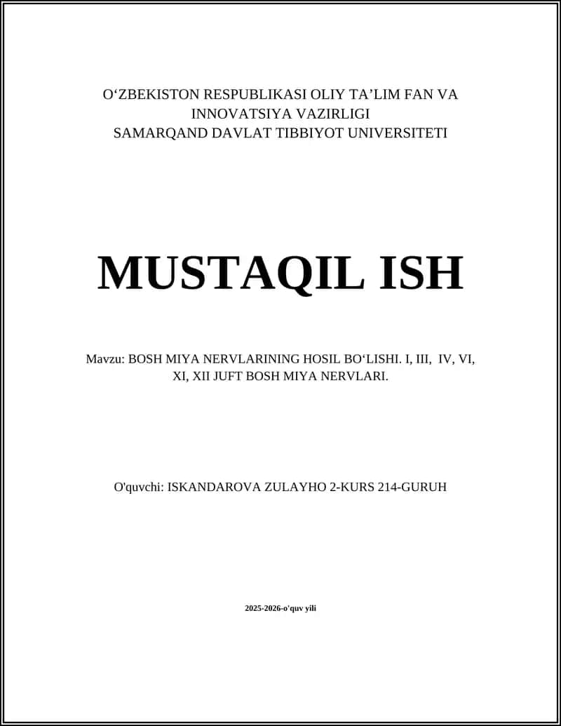 Bosh miya nervlarining hosil bo‘lishi