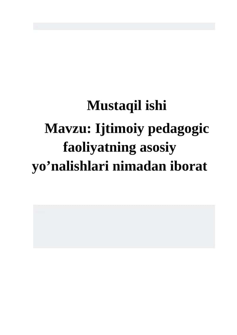 Ijtimoiy Pedagogika Faoliyati