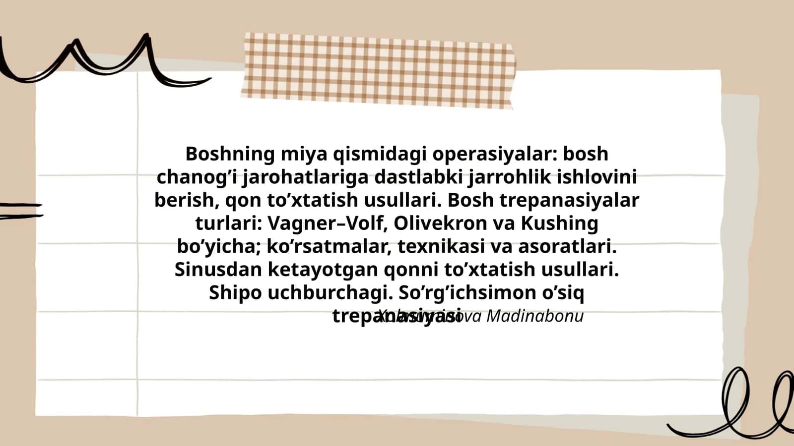 Boshning miya qismidagi operasiyalar
