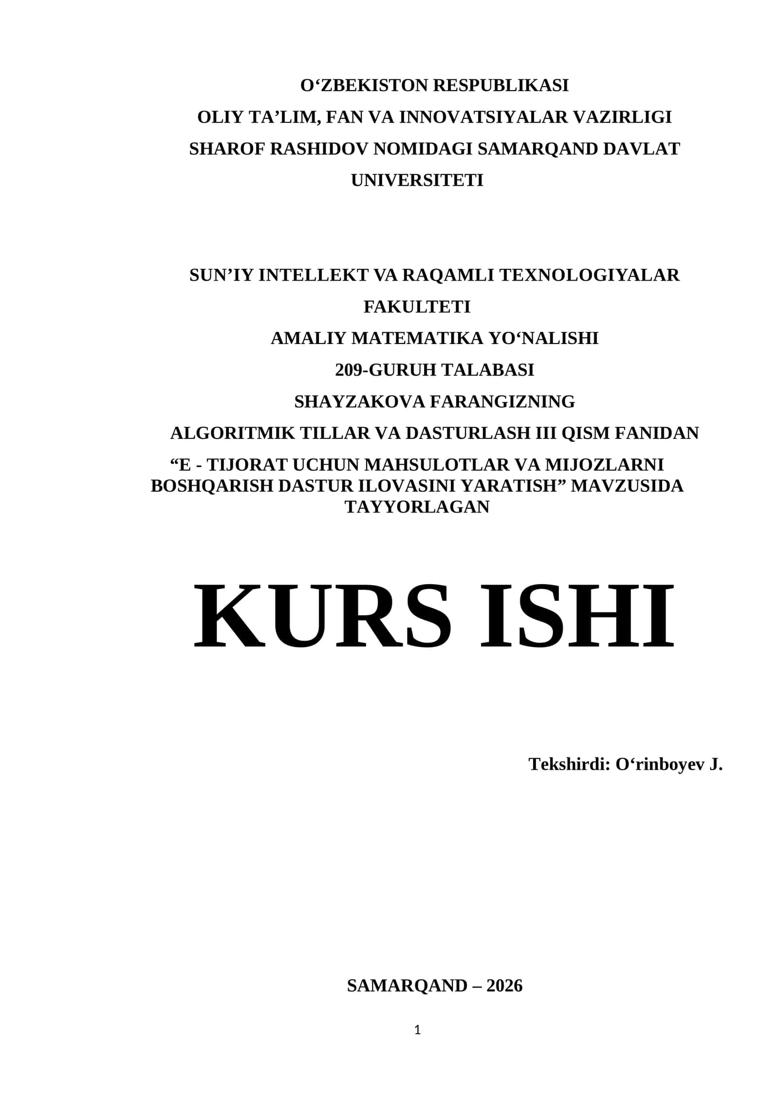 Visual Studio muhitida kurs ishi | Kurs ishi - E - TIJORAT UCHUN MAHSULOTLAR VA MIJOZLARNI BOSHQARISH DASTUR ILOVASINI YARATISH