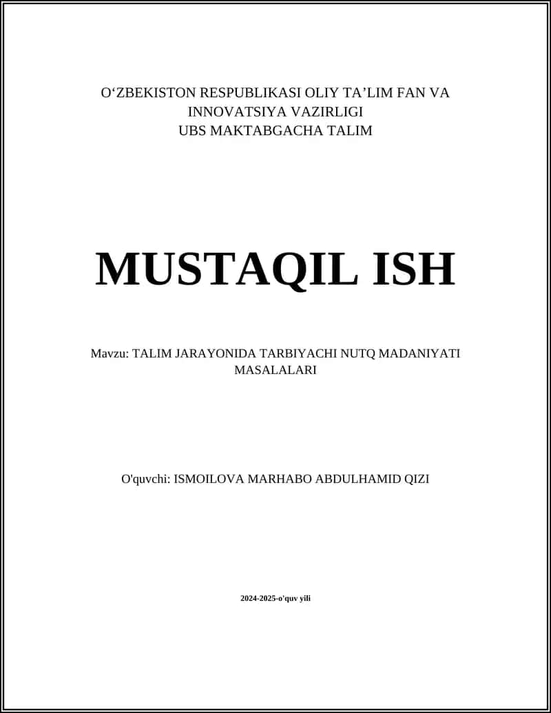 Nutq madaniyati va pedagogik mahorat