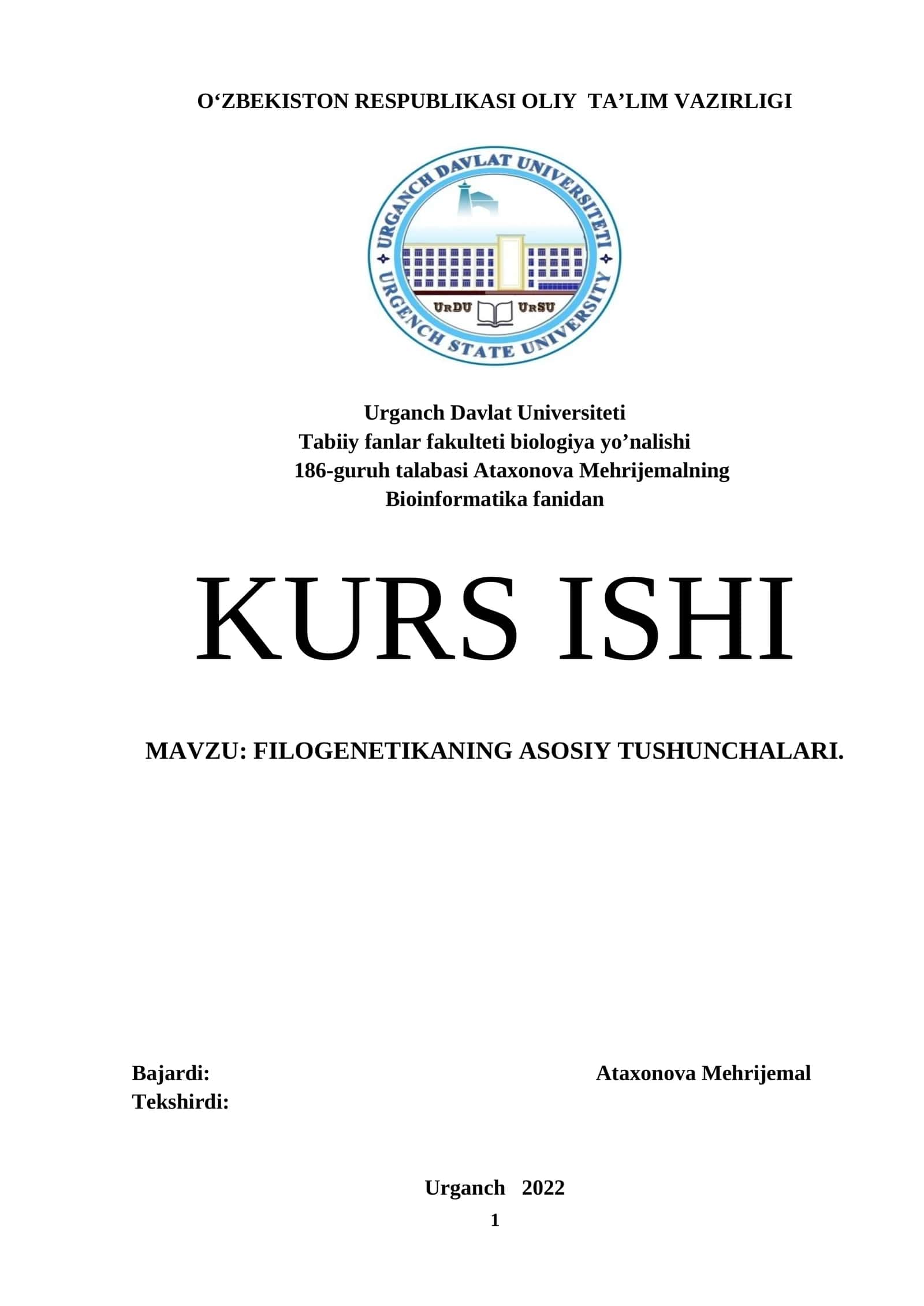 Filogenetikaning asosiy tushunchalari