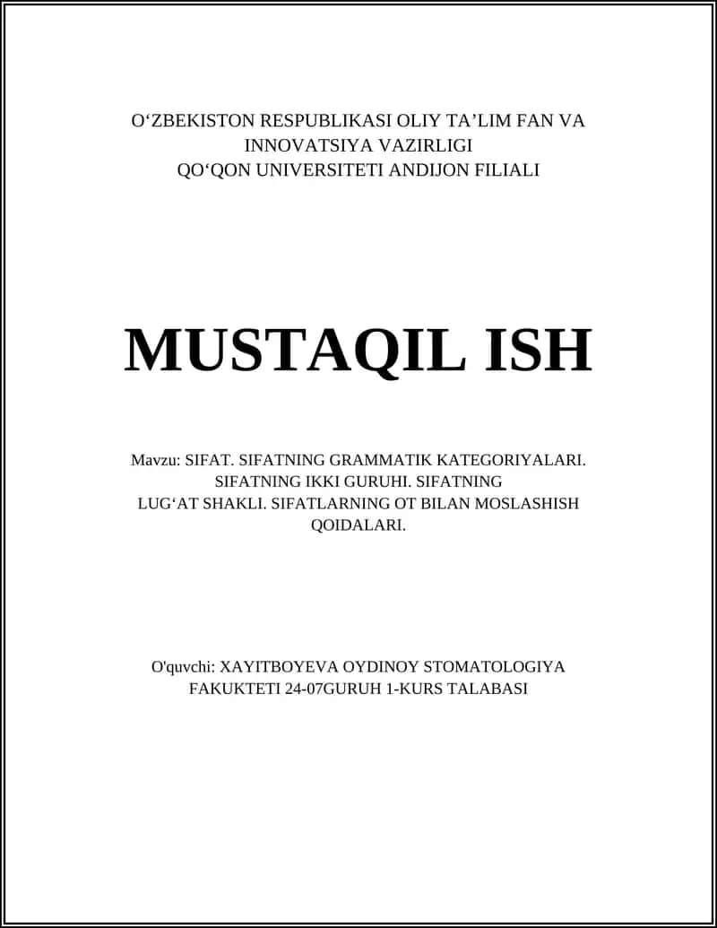Sifatning Grammatik Kategoriyalari