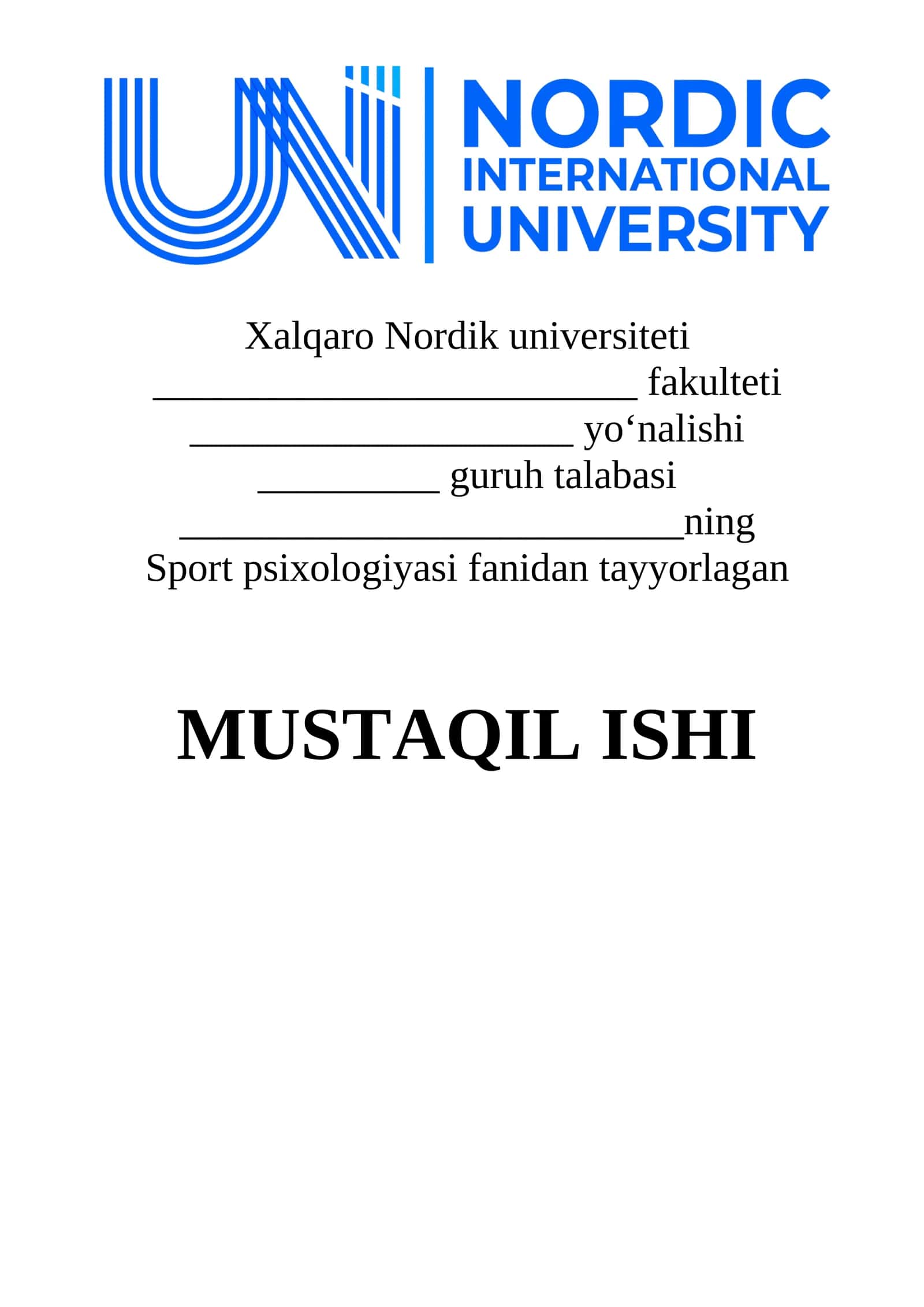 Sport psixologiyasi fanidan yo‘nalish talabalari uchun “O‘ziga ishonch testi”