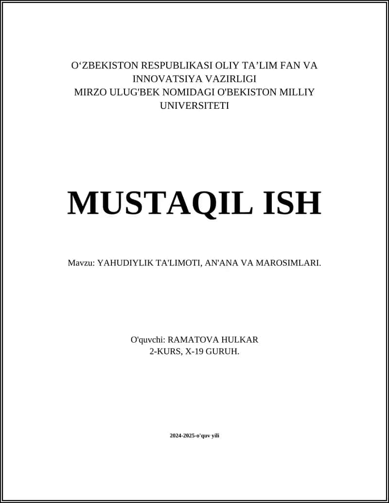 Yahudiylik TA'LIMOTI, AN'ANA VA MAROSIMLARI