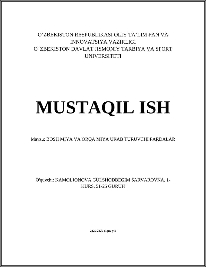 BOSH MIYA VA ORQA MIYA URAB TURUVCHI PARDALAR