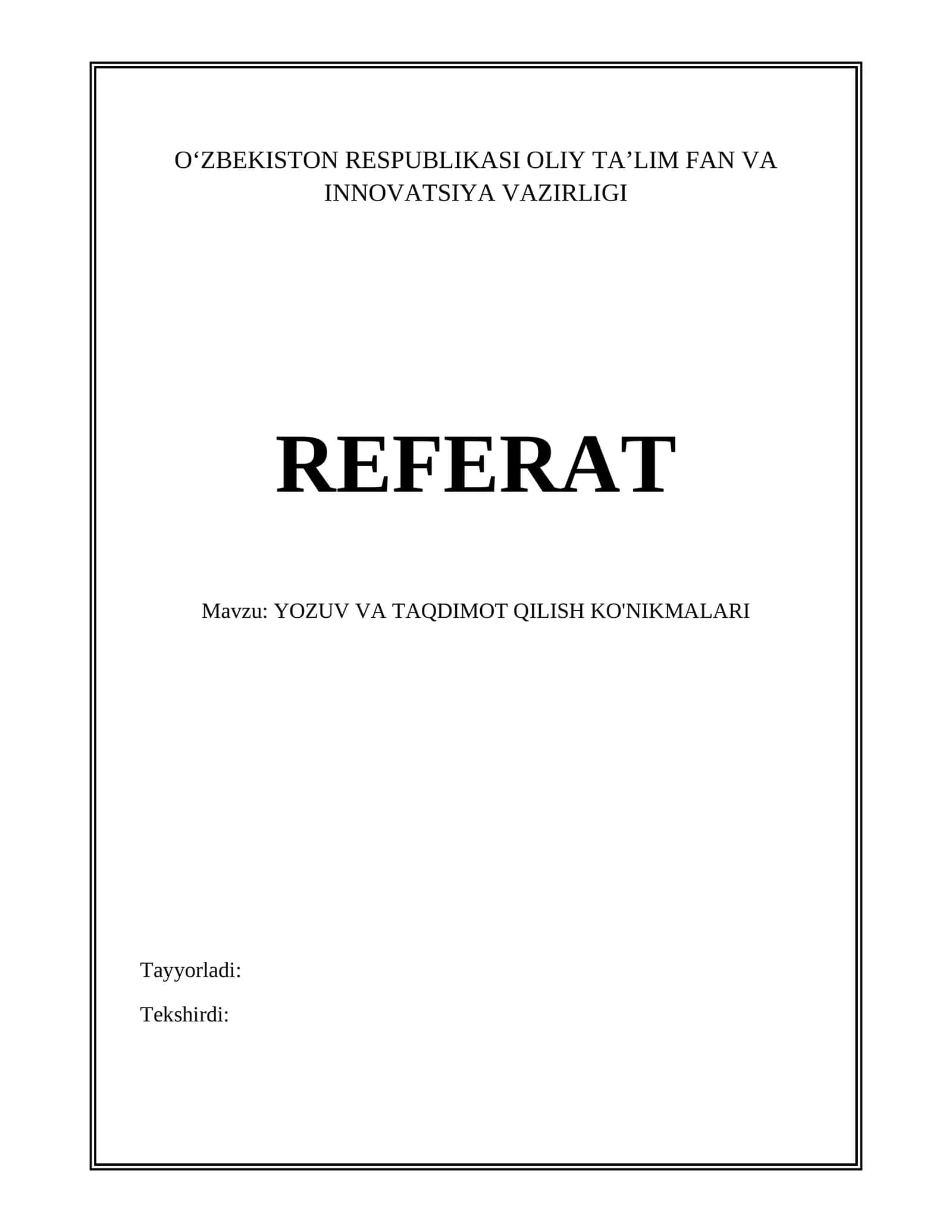 YOZUV VA TAQDIMOT QILISH KO'NIKMALARI