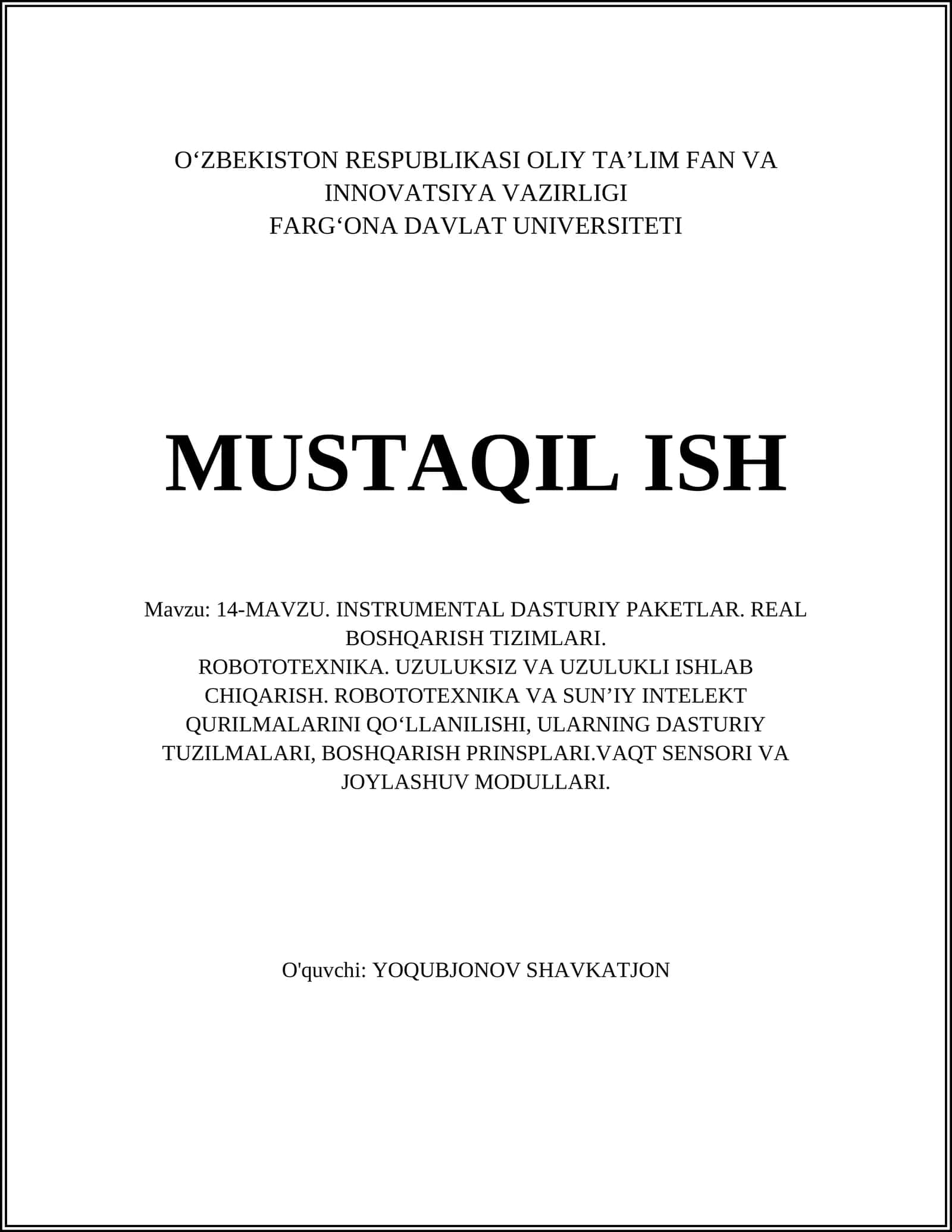 Real vaqt rejimida boshqarish tizimlari