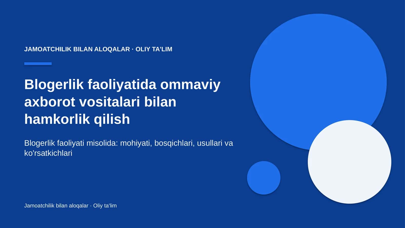 Jamoatchilik bilan aloqalar · Oliy ta'lim