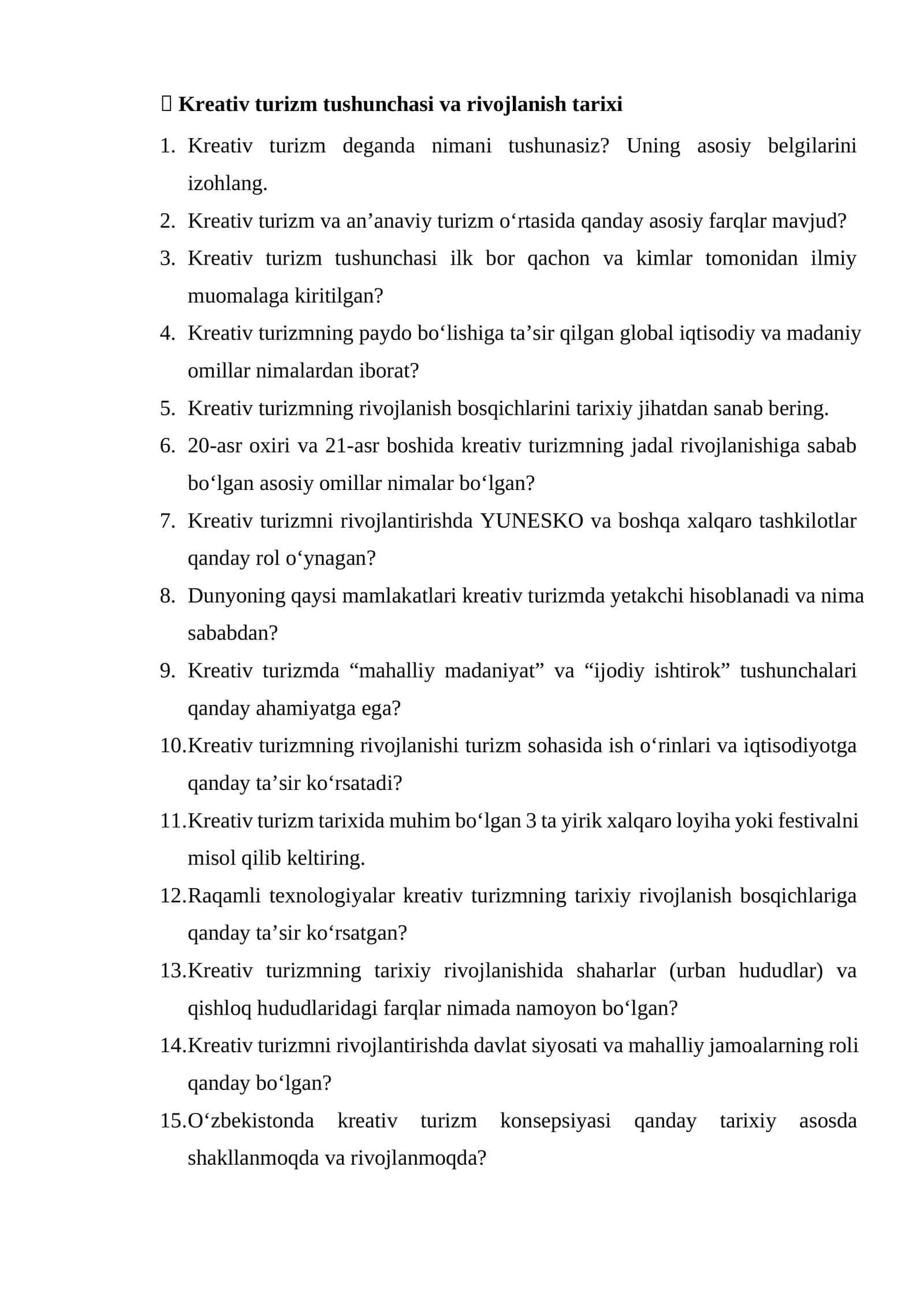 Kreativ turizm tushunchasi va rivojlanish tarixi