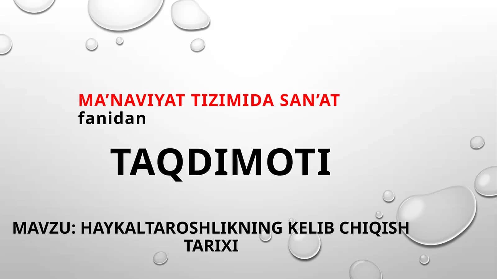 MA’NAVIYAT TIZIMIDA SAN’AT fanidan TAQDIMOTI