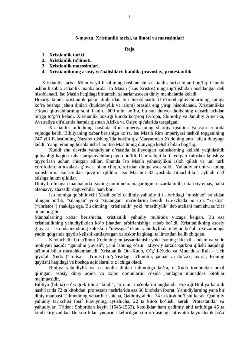 Xristianlik tarixi, ta'limoti va marosimlari