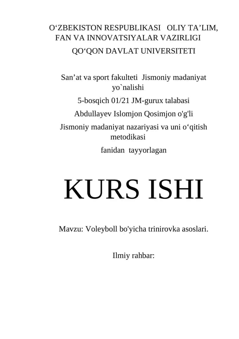 Voleyboll bo'yicha trinirovka asoslari